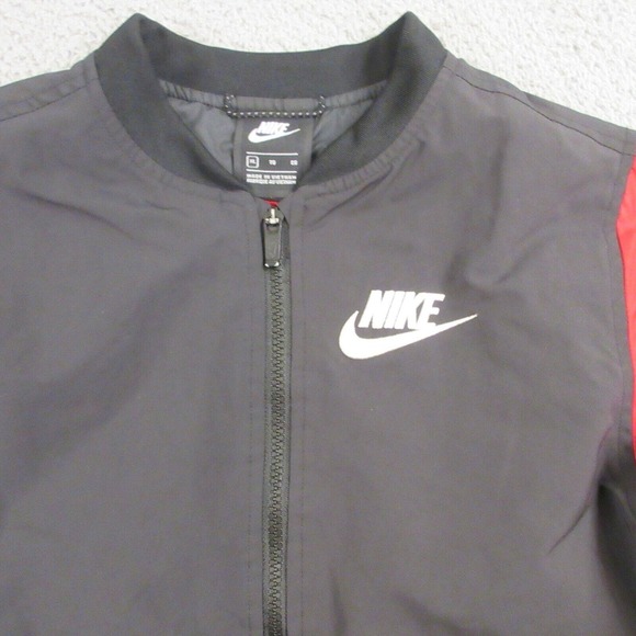 Nike Boys Aviator Bomber Jacket size XL nylon Pilot Flyers Black Red Big Kids - Picture 2 of 10